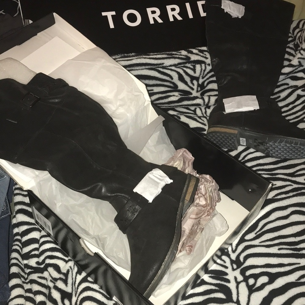 Black suede tall boots